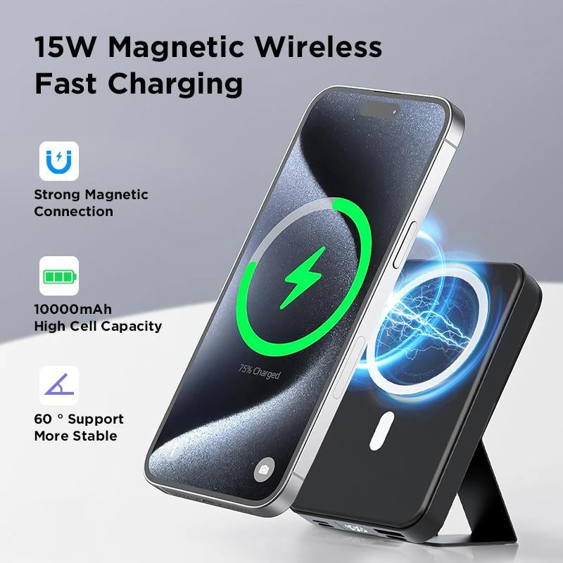 QJL Magnetic Power Bank, 10000Mah Magnetic Power Bank,Foldable Wireless Portable Charger with LED Display,Fast Charging for Iphone 16/15/14/13/12 Pro/Pro Max/Plus, Compact Silicone