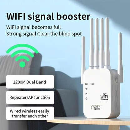 Wifi Extender 2026 with 6 Antennas, 1200Mbps Dual Band Booster, 12,000 Sq.Ft Coverage, Supports 100 Devices, Repeater & Ethernet Port