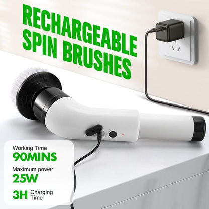 Electric Spin Scrubber Bath Tub Power Scrubber with Long Handle & Replaceable Heads, Detachable for Short Handle, Cleaning Tool