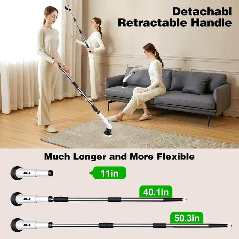 Electric Spin Scrubber Bath Tub Power Scrubber with Long Handle & Replaceable Heads, Detachable for Short Handle, Cleaning Tool