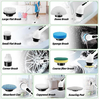 Electric Spin Scrubber Bath Tub Power Scrubber with Long Handle & Replaceable Heads, Detachable for Short Handle, Cleaning Tool