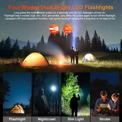 A 40000Mah Large-Capacity Solar Power Bank, Equipped with 4 Built-In Cable Outputs and Inputs, 5 Outputs QC3.0PD 20W Fast Charging, 2 Lighting Lamps, and a Solar Panel for Efficient Charging. It Is Suitable for Outdoor Activities, Fishing, Camping, Etc