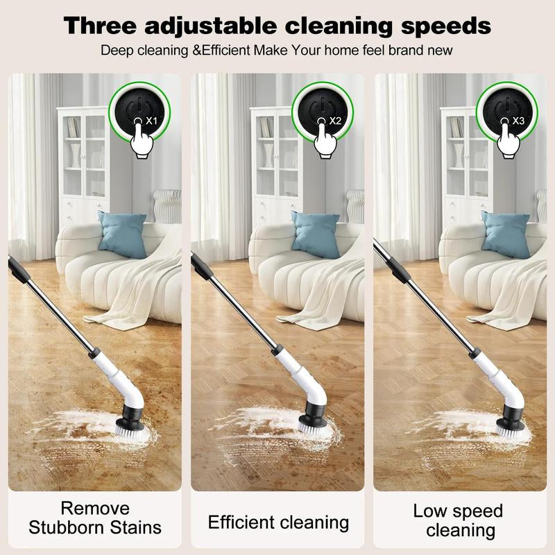 Electric Spin Scrubber Bath Tub Power Scrubber with Long Handle & Replaceable Heads, Detachable for Short Handle, Cleaning Tool