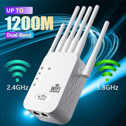 Wifi Extender 2026 with 6 Antennas, 1200Mbps Dual Band Booster, 12,000 Sq.Ft Coverage, Supports 100 Devices, Repeater & Ethernet Port