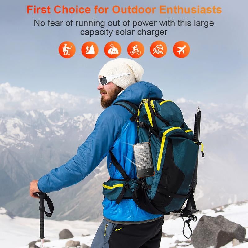 A 40000Mah Large-Capacity Solar Power Bank, Equipped with 4 Built-In Cable Outputs and Inputs, 5 Outputs QC3.0PD 20W Fast Charging, 2 Lighting Lamps, and a Solar Panel for Efficient Charging. It Is Suitable for Outdoor Activities, Fishing, Camping, Etc